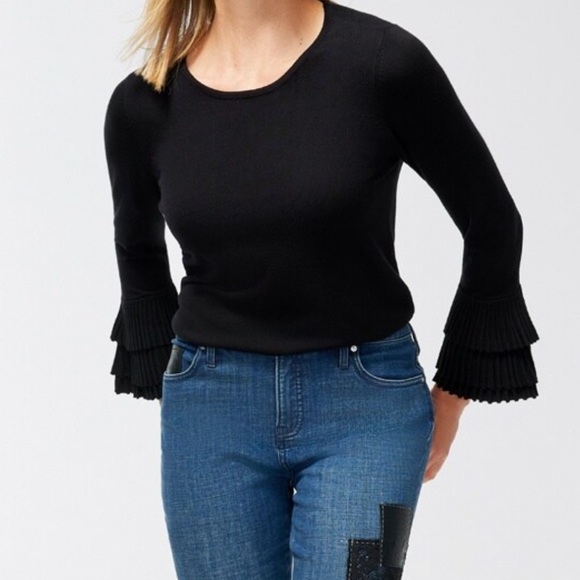Chico’s Pleat Cuff Sleeve Knit Sweater Pullover - Picture 1 of 8